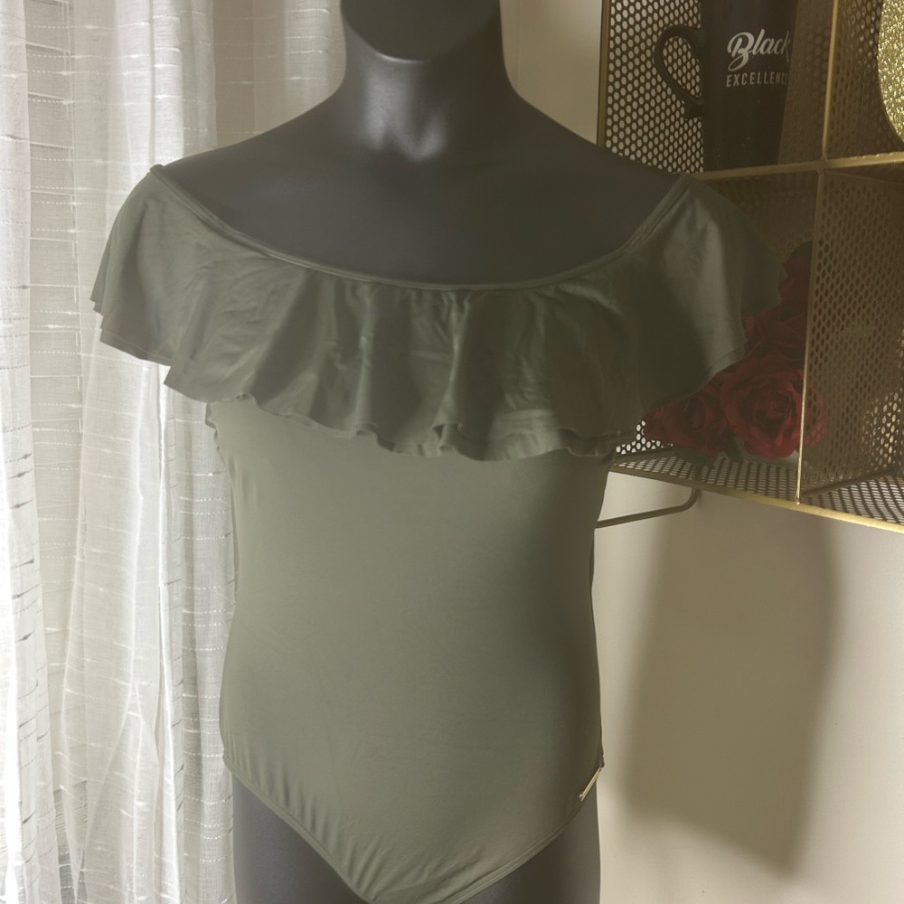 Michael Kors Olive Green Ruffle One Piece Swimsuit